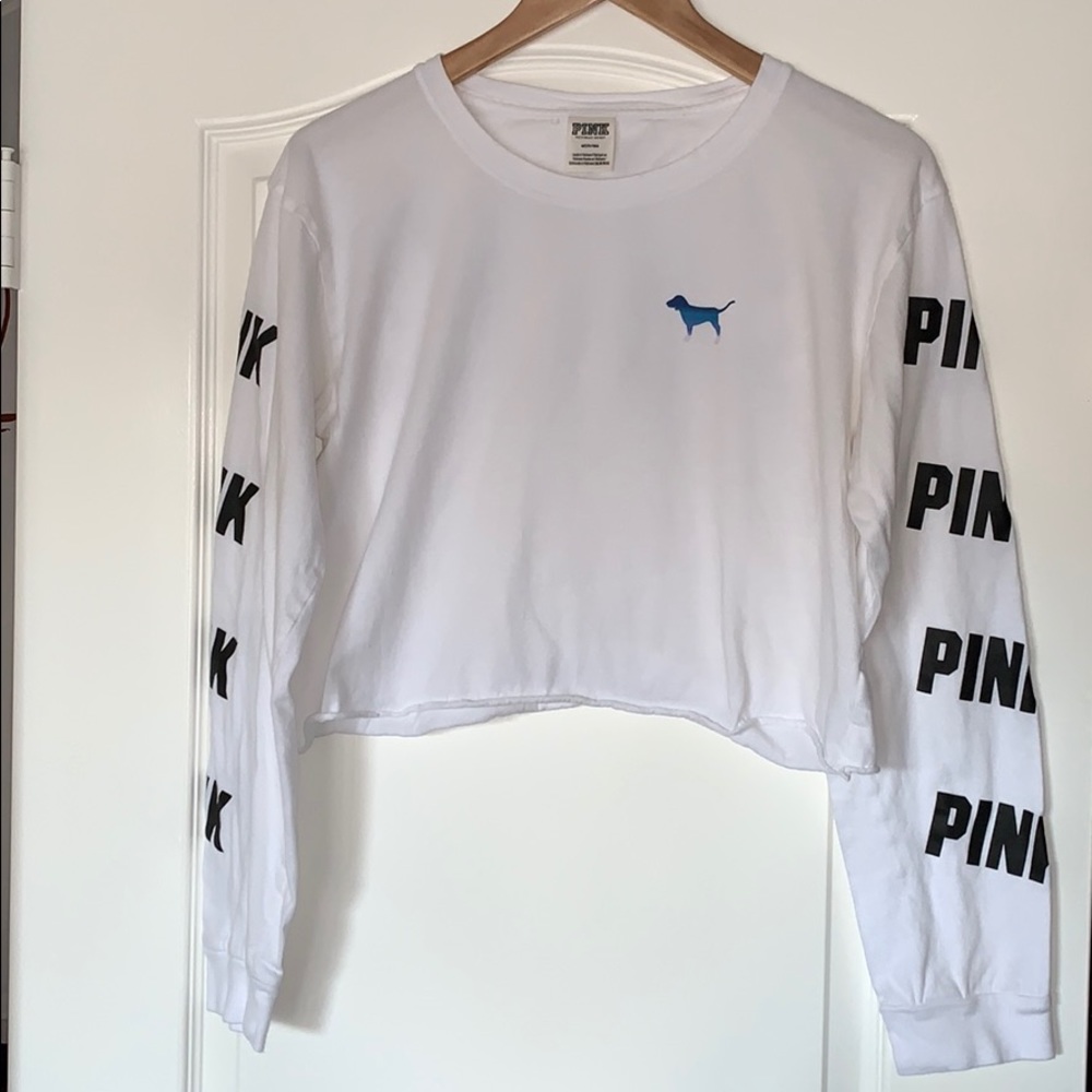 Pink! Long Sleeve Crop Top Tee Shirt